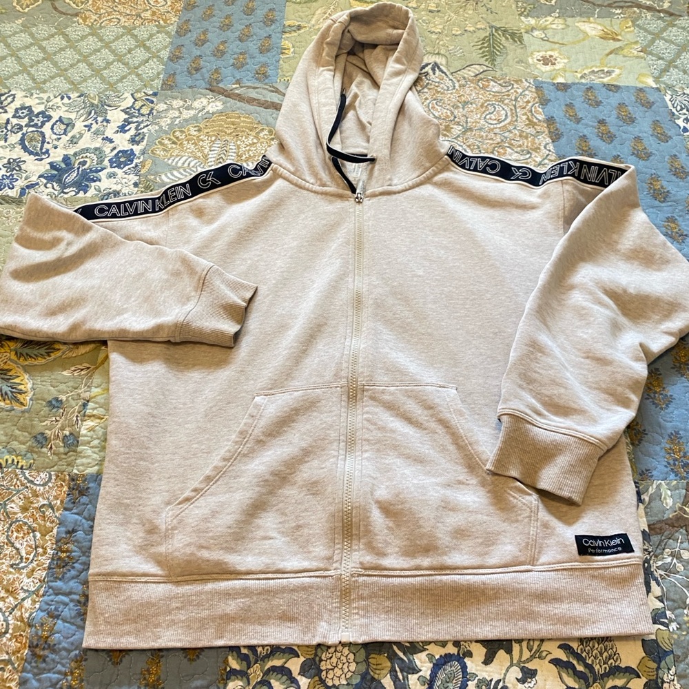 Calvin Klein Light Gray Hoodie with Black Accents Women’s Hoodie